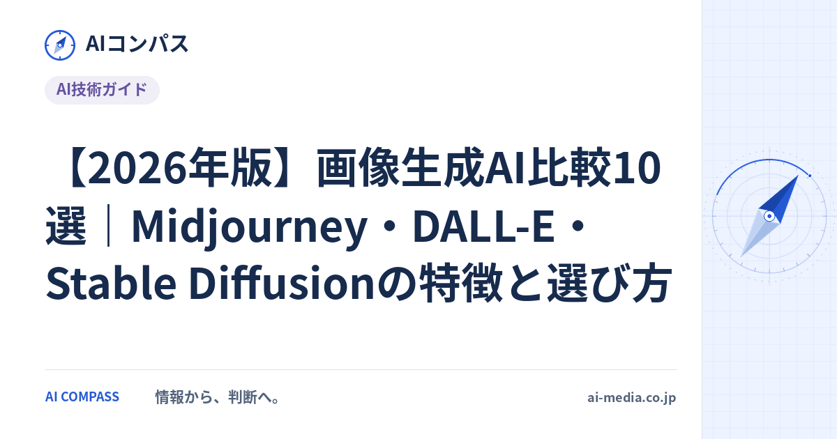 記事全文: 【2026年版】画像生成AI比較10選｜Midjourney・DALL-E・Stable Diffusionの特徴と選び方